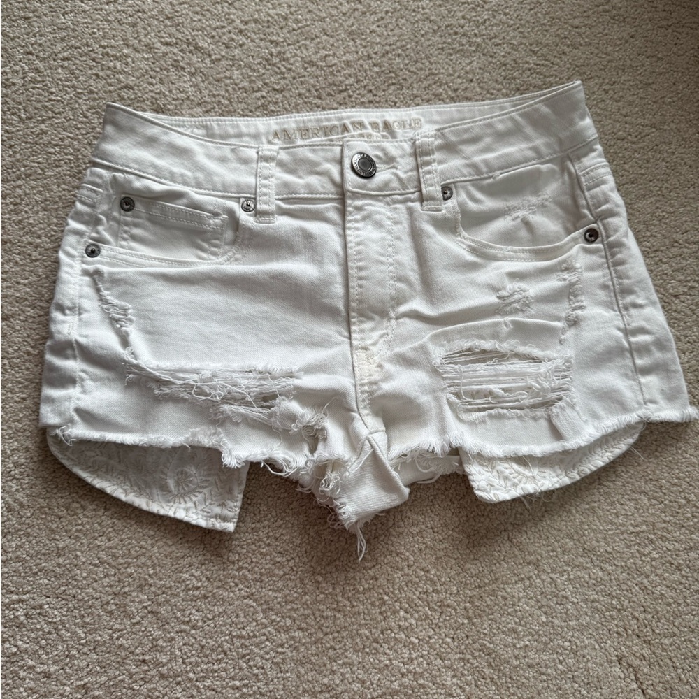 American Eagle Outfitters White Distressed Denim Shorts